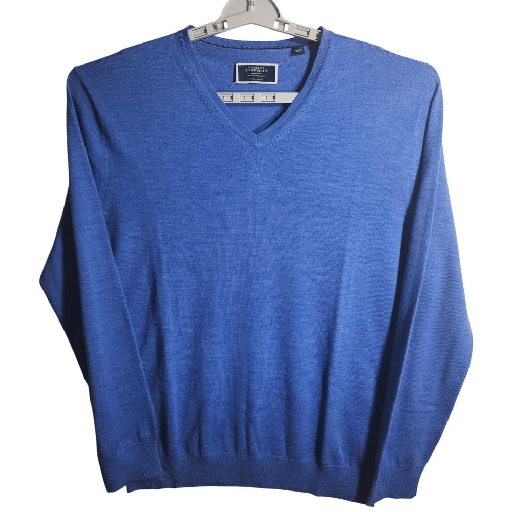 Charles Tyrwhitt Blue V-Neck 100% Merino Wool Sweater XL Golf Business Casual